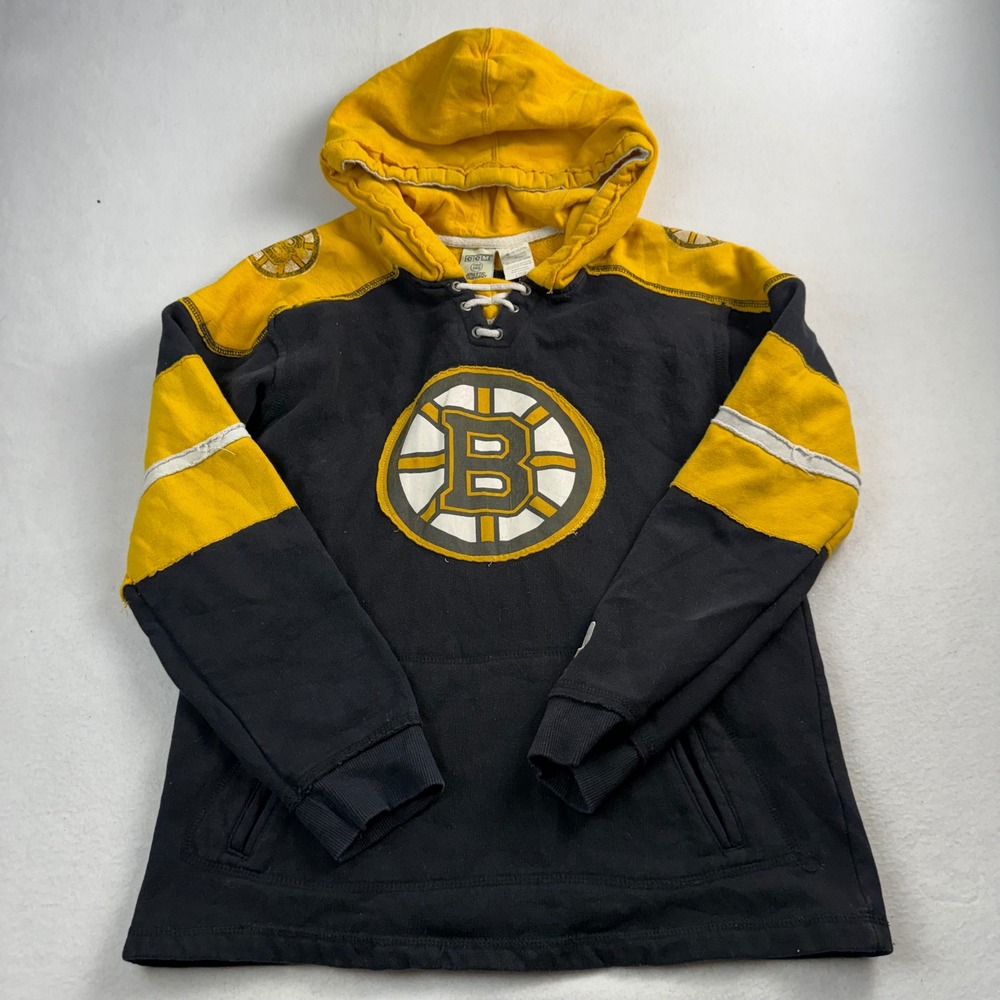 CCM Boston Bruins Youth Large 14/16‎ Lace Up Hoodie Black Gold NHL